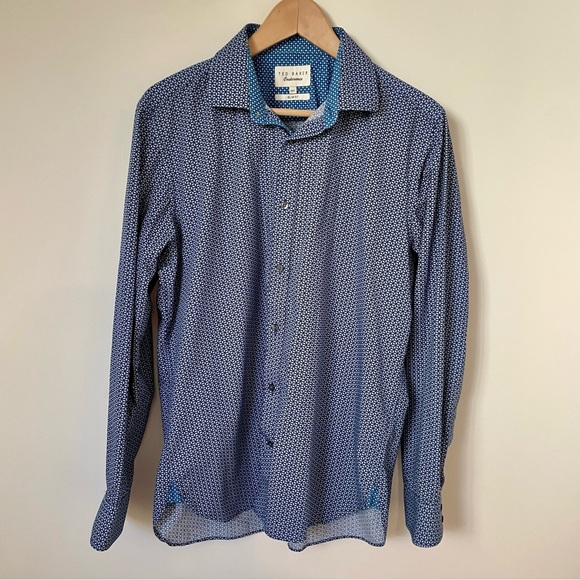 Ted Baker Endurance Slim Fit Cotton Button Down Dress Shirt Blue Size 16.5" - Picture 1 of 8